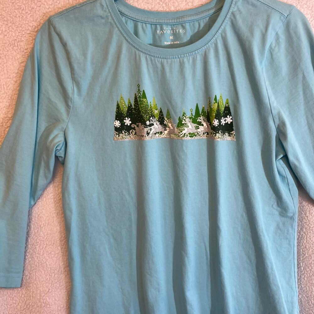 Catalog favorites long sleeve tshirt Christmas winter graphic light blue size M